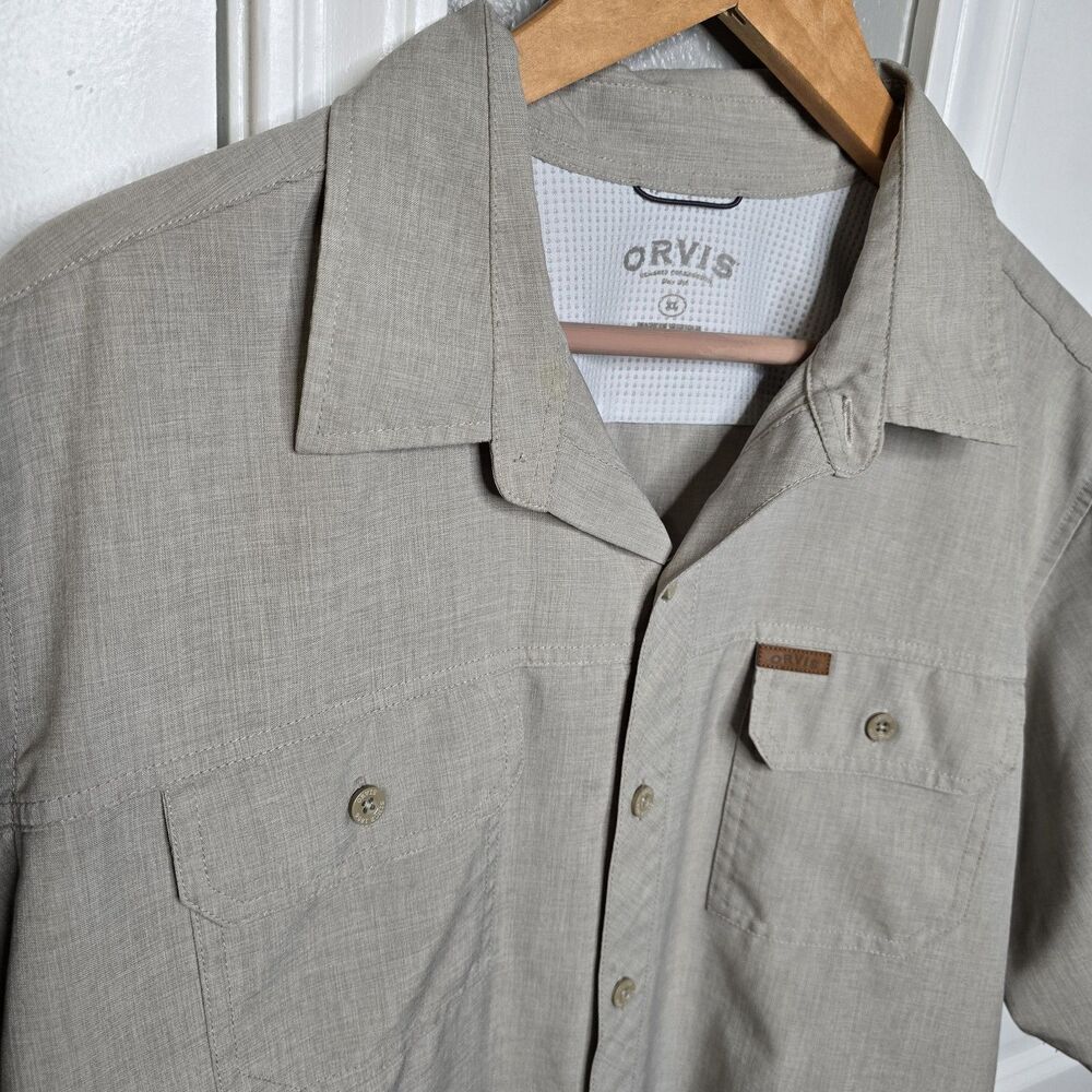 Orvis Fishing Shirt Mens XL Beige Short Sleeve Button Down Performance Hiking